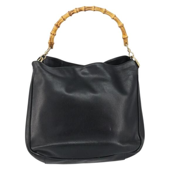 GUCCI Bamboo Hand Bag Leather Black Gold 001 2123 1638 Auth ep11605